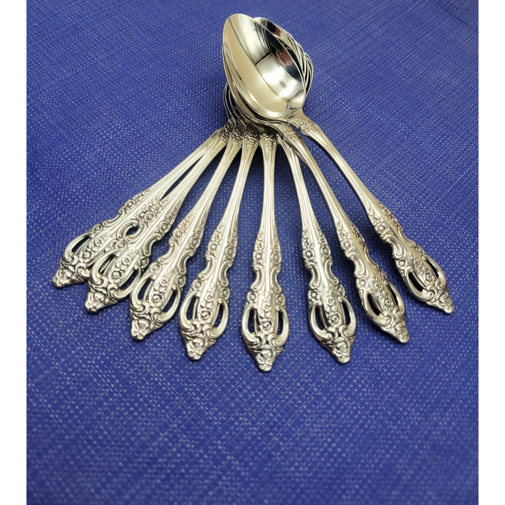 Oneida Pembrooke Renoir Set of 8 Oval Spoons Stainless Flatware 6"